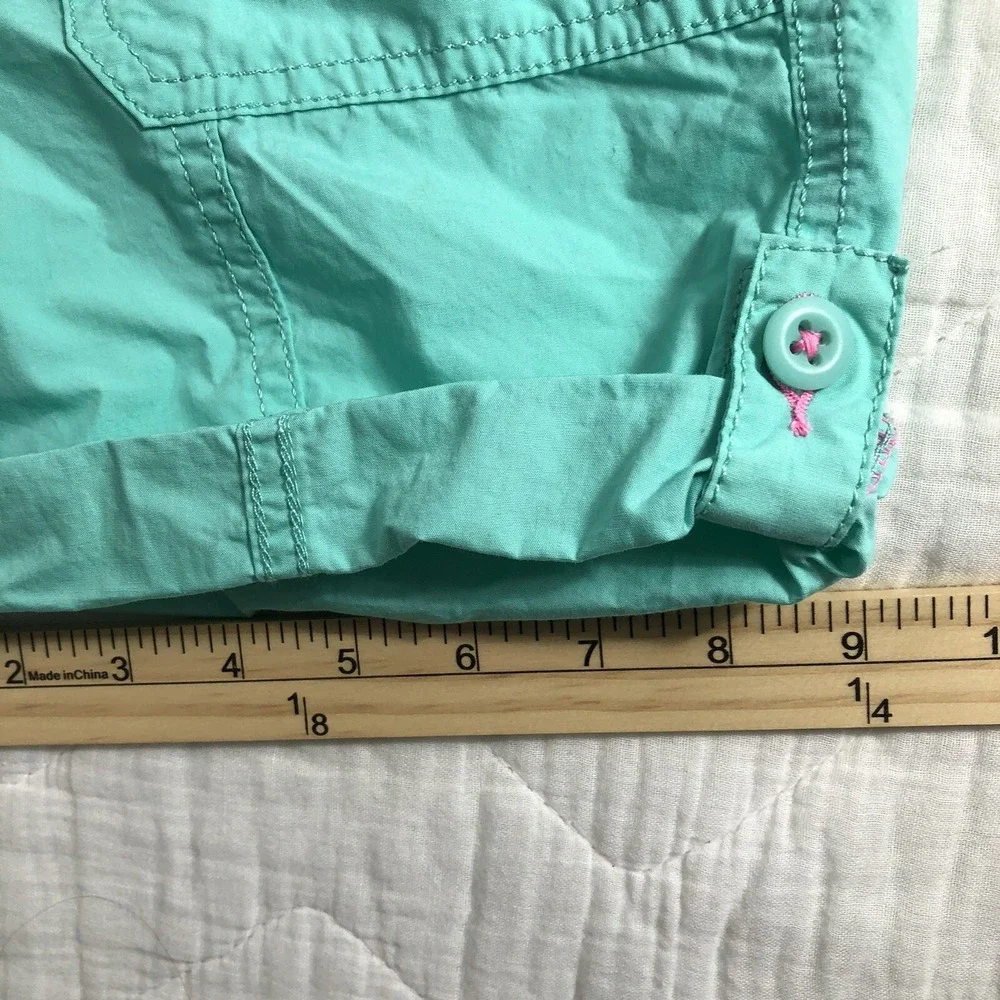 SO Shorts Girls 12 Aqua Blue Utility‎ Bermuda Cuffed Adjustable Waist Mid Rise